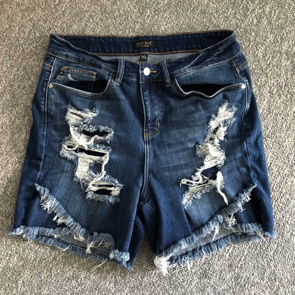 Judy Blue Pants - Judy Blue distressed layered fringe jean shorts 1X